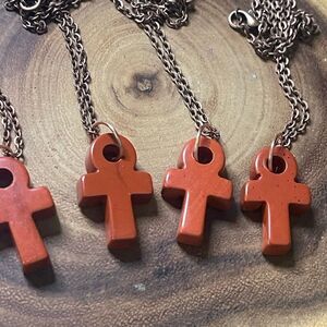 Red jasper ankh carving key of life necklace pendant eternal life Egyptian pink
